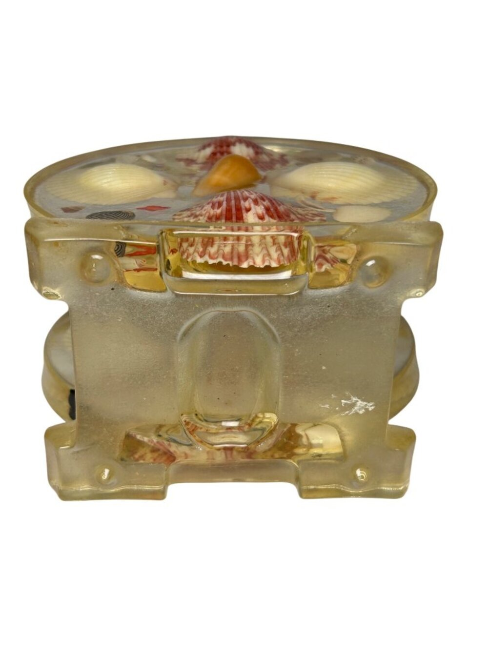 VTG Seashell Napkin Holder Lucite Acrylic w/ Real Shells Coastal Beach Nautical - Picture 6 of 9